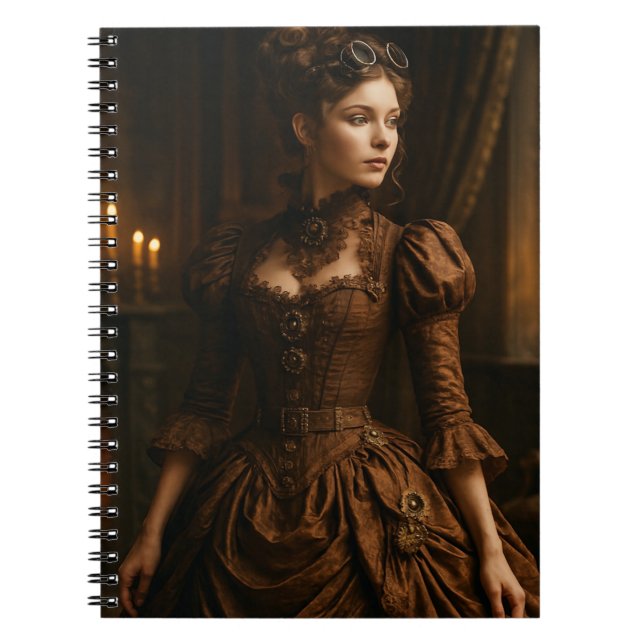 Elegant Steampunk Victorian Lady in Brown  Notebook (Front)