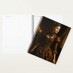 Elegant Steampunk Victorian Lady in Brown  Planner