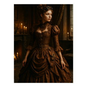Elegant Steampunk Victorian Lady in Brown Poster