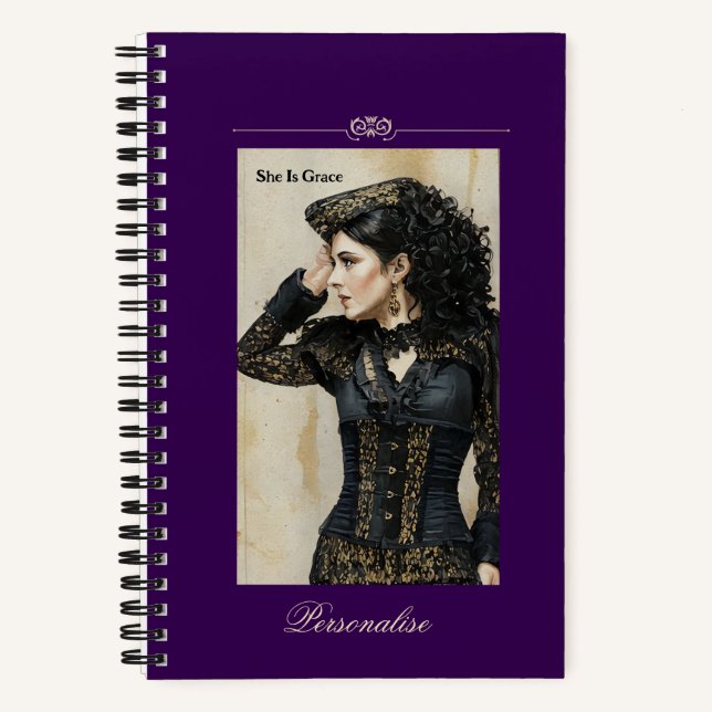 Elegant Steampunk Vintage Black Purple Journal (Front)