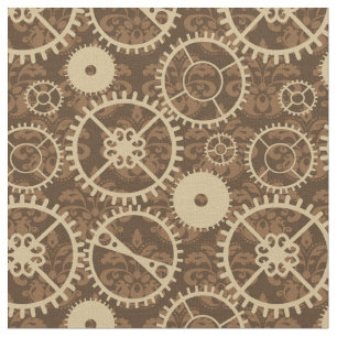 Elegant Steampunk watch gear and damask pattern Fabric