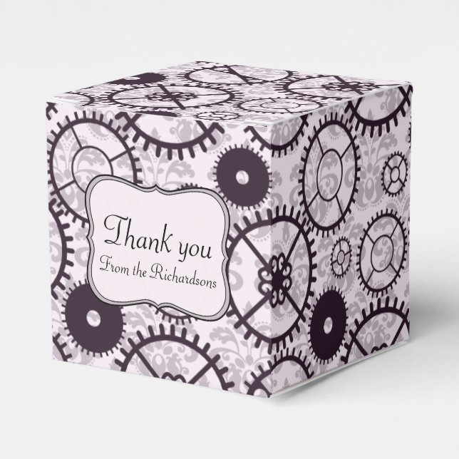 Elegant Steampunk watch gear and damask pattern Favor Box (Front Side)