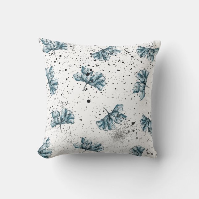 Elegant steel blue Floral design Throw Pillow (Front)