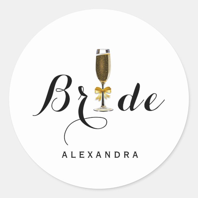 Élégant Sticker de mariée en verre de Champagne (Devant)