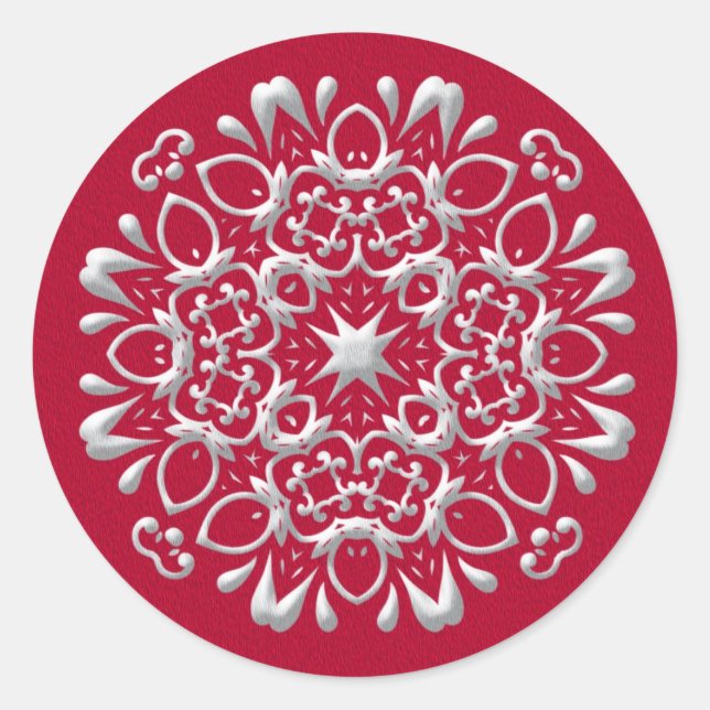 Élégant Sticker de Noël Rouge et Argent (Devant)