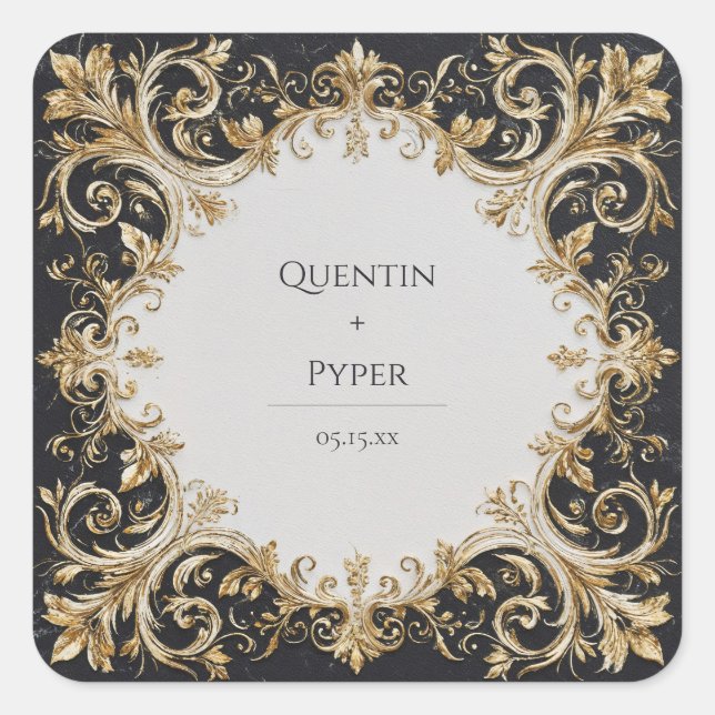 Élégant Sticker Mariage de défilement noir et or (Devant)