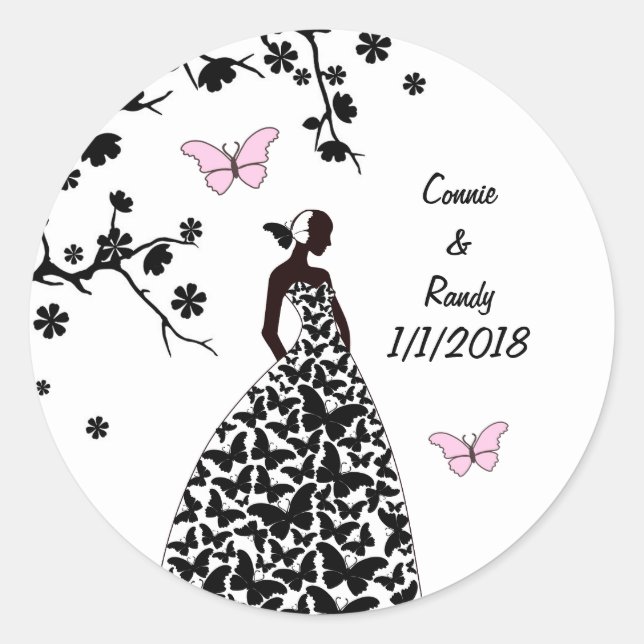 Élégant Sticker Mariage Mariage mariée fait papill (Devant)