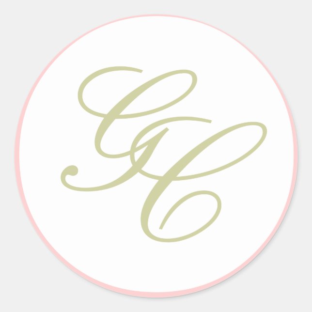 Élégant Sticker Mariage Monogram rose et vert (Devant)
