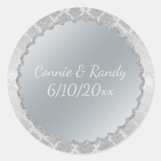 Élégant Sticker Mariage Monogramme Argent