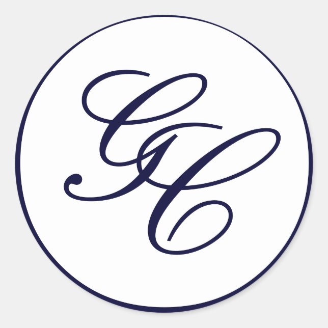Élégant Sticker Monogram Marine et Mariage blanc (Devant)