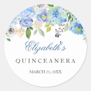 Élégant Sticker Quinceanera Floral Bleu