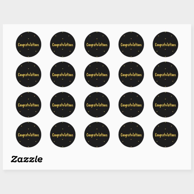 Élégant Sticker rond Félicitations Black & Gold (Feuille)