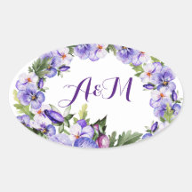 Élégant Sticker Vintage Lavender Floral Monogram