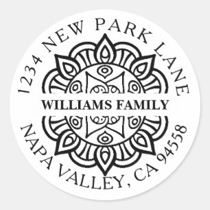 Élégant Stickers d'adresse retour famille Mandala
