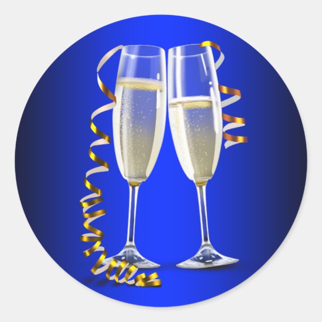 Élégant Stickers en verre de Champagne Bleu Or (Devant)