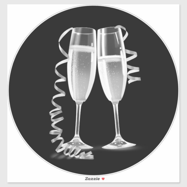 Élégant Stickers en verre de Champagne d'argent no (Feuille)
