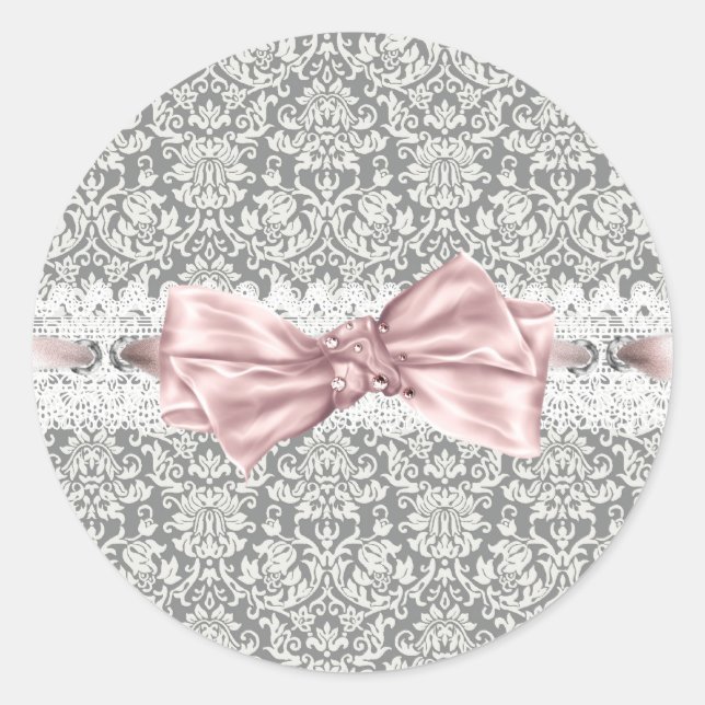 Élégant Stickers Gris Rose Damas (Devant)