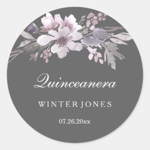 Élégant Stickers Quinceanera Gris Violet Floral