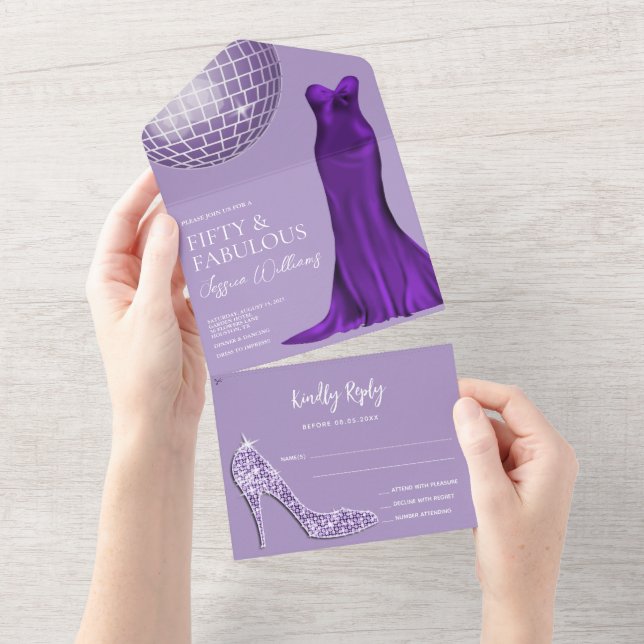 Elegant Stiletto & Indigo Gown 50th Birthday All In One Invitation (Tearaway)