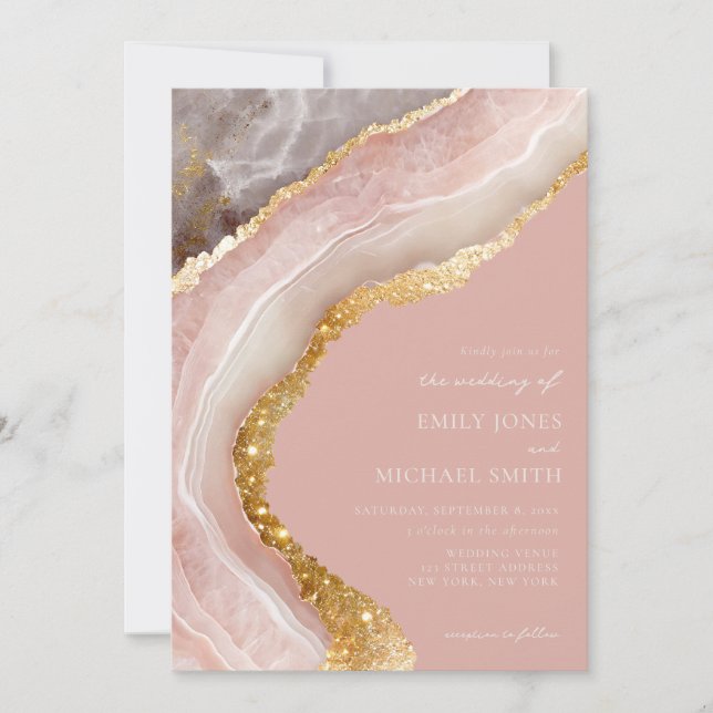 Elegant Stone Agate Marble Chic Wedding Invitation (Front)