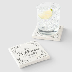 Elegant stone drink coaster with your family name