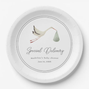 Elegant Stork Baby Shower Paper Plate