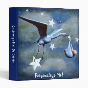 Elegant Stork Delivering Baby Boy Personalized Binder