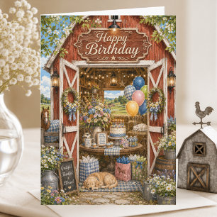 Elegant Storybook Country Barn Summer Birthday Card