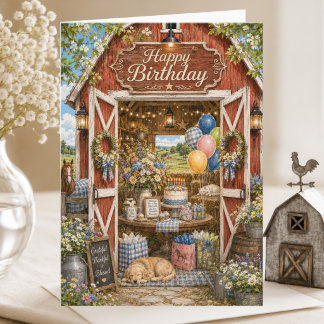 Elegant Storybook Country Barn Summer Birthday Card