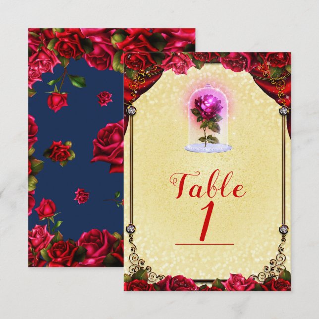 Elegant Storybook Red Roses Yellow Table Number (Front/Back)