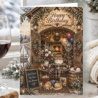 Elegant Storybook Winter Vineyard Happy Birthday Card