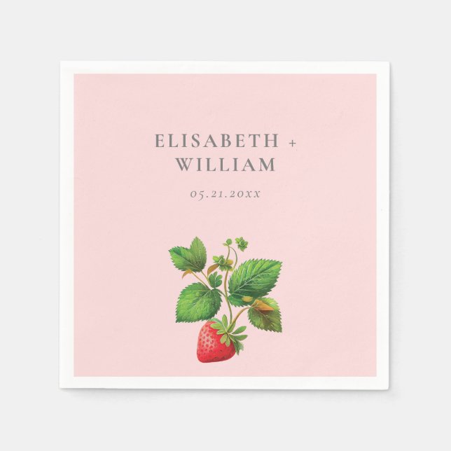 Elegant Strawberry and Peonies Personalized Napkin (Front)
