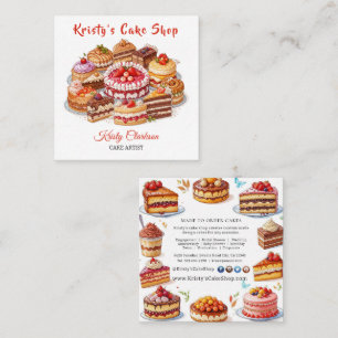 Elegant Strawberry Chocolate Caramel Cake Bakery Square Business Card