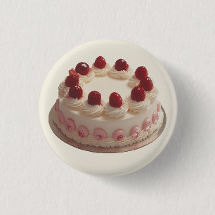 Elegant Strawberry Cream Cake 1 Inch Round Button