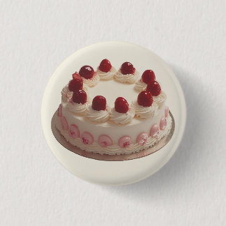 Elegant Strawberry Cream Cake 1 Inch Round Button