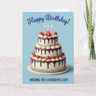 Elegant Strawberry Drip Cake – Happy Birthday Card
