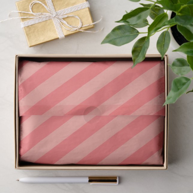 Elegant Strawberry Pink Striped Pattern Tissue Paper (Gift)