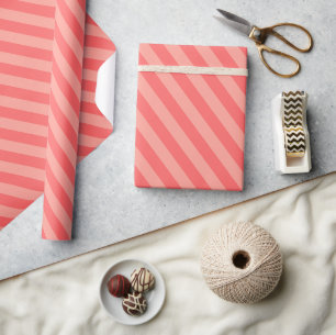 Elegant Strawberry Pink Striped Pattern Wrapping Paper
