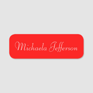 Elegant Strawberry Red: Handwritten Calligraphy Name Tag