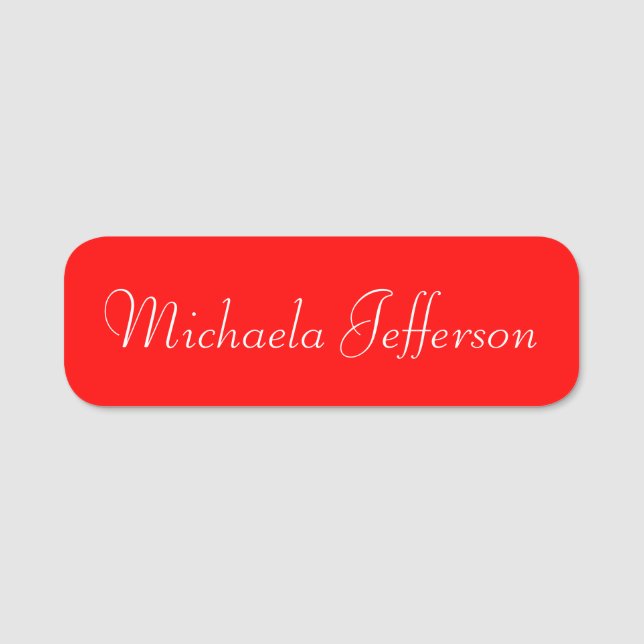 Elegant Strawberry Red: Handwritten Calligraphy Name Tag (Front)