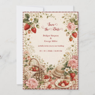 Elegant Strawberry Wedding Picnic Luxe Invitation
