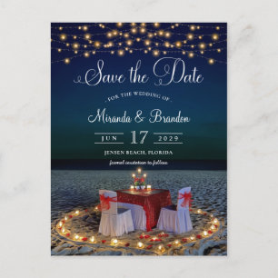 Elegant String Lights Beach Summer Save the Date Announcement Postcard