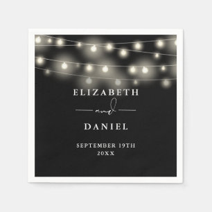 Elegant String Lights Black And White Wedding Napkin