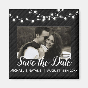 Elegant String Lights Custom Photo Save the Date Magnet