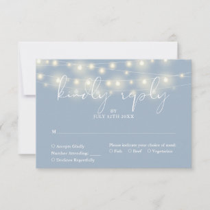Elegant String Lights Dusty Blue Wedding RSVP Card