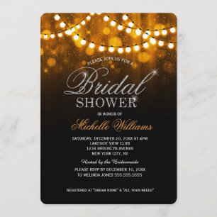 Elegant string lights gold bokeh bridal shower invitation