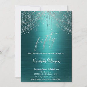 Elegant String Lights Green Metallic 50th  Invitation