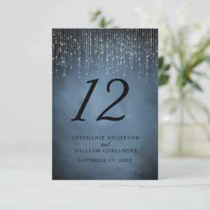 Elegant String Lights Navy Blue Wedding Table No. Enclosure Card