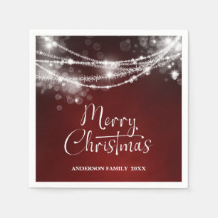 Elegant String Lights Red Christmas Napkin
