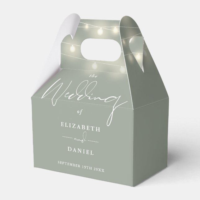 Elegant String Lights Sage Green Wedding Favor Box (Front Side)